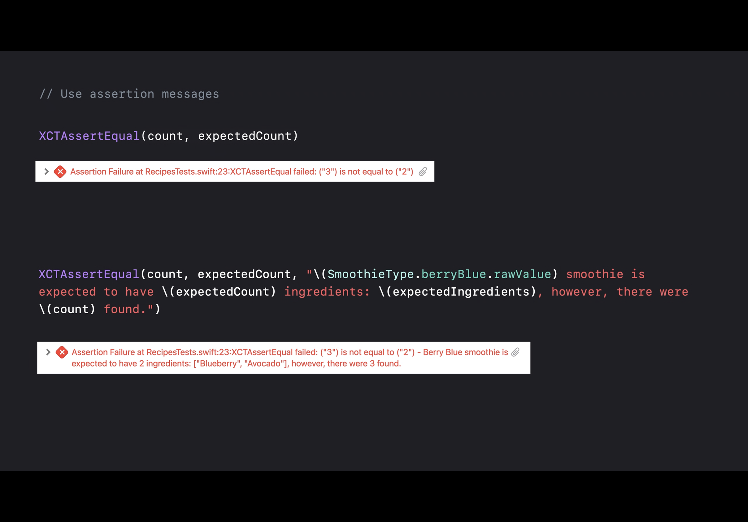 Use assertion message