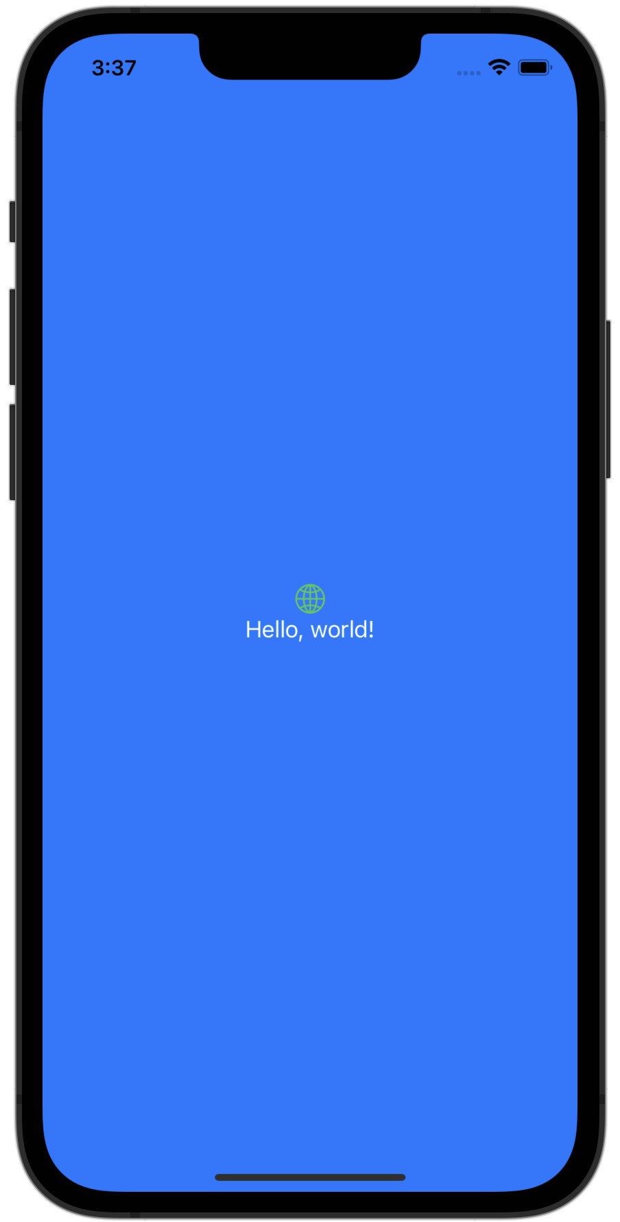 The blue background is extended to the safe area
